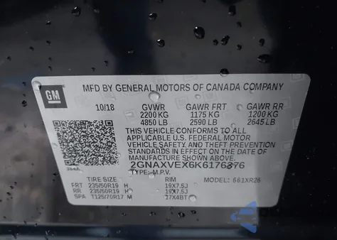 2019 Chevrolet Equinox Lt from USA, damaged, VIN 2GNAXVEX6K6176376